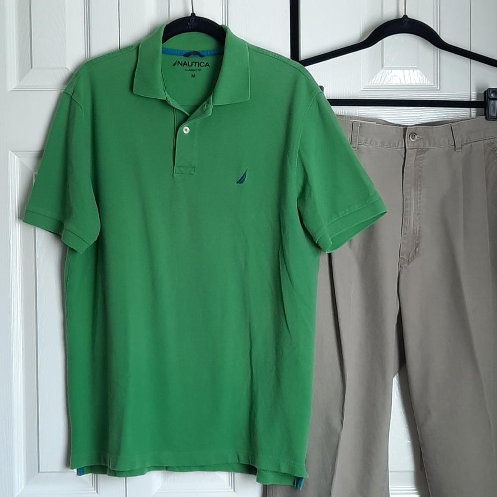 Men's Nautica Bright Lime Green Cotton Polo Shirt Size Medium